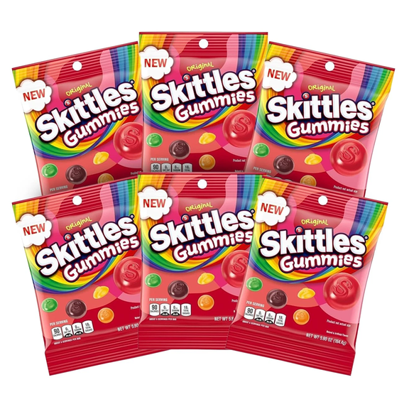 Skittles Gummies Original Candy, Assorted Fruit Flavors, 5.8-Ounce (Pack of 6)