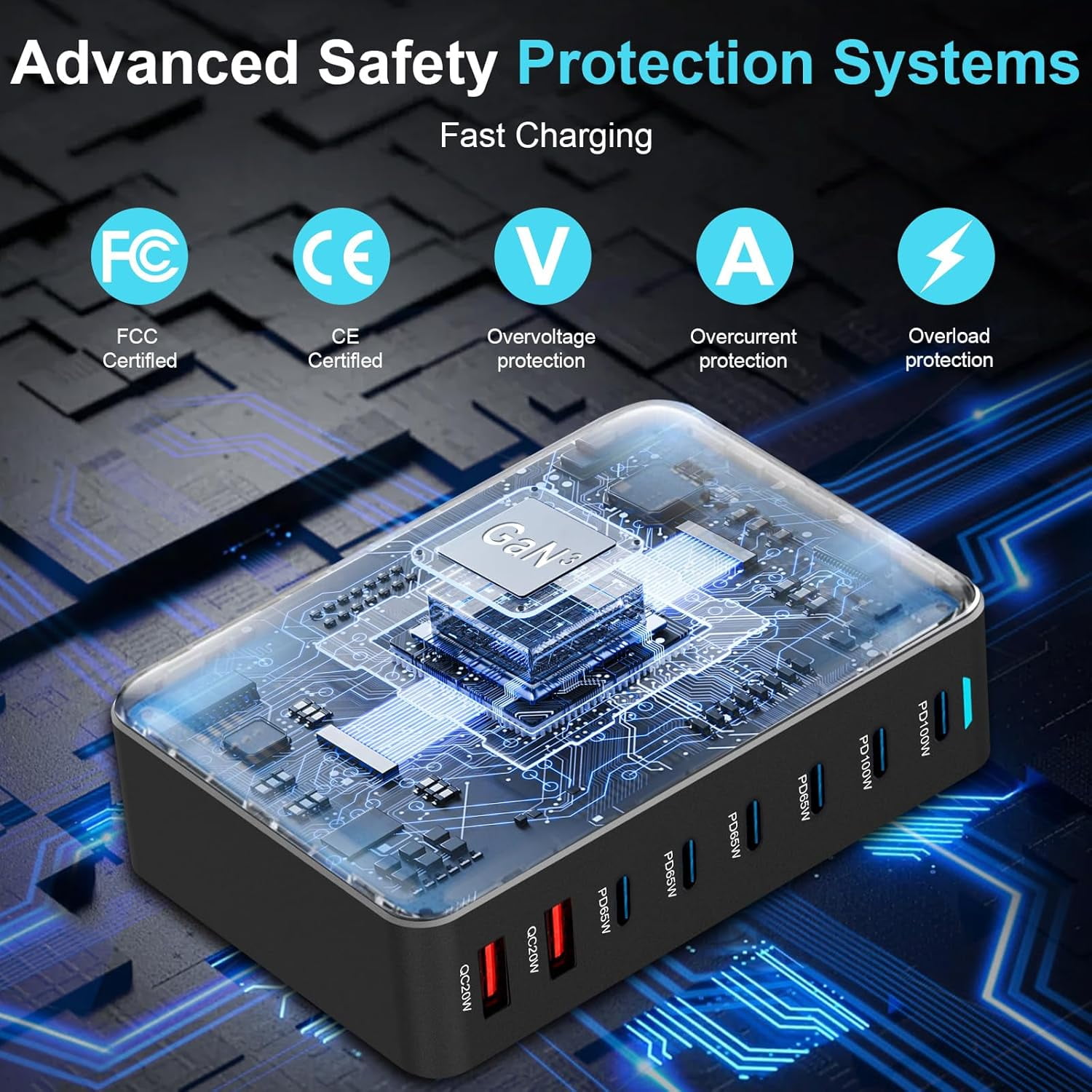 USB C Fast Charger Block,500W GaN III 8-Port Fast Charging Station Hub,Double 100W PD PPS Port Fast Charging Station for Multiple Devices,Laptop Wall Charger Compatible with MacBook/iPhone 16/iPad