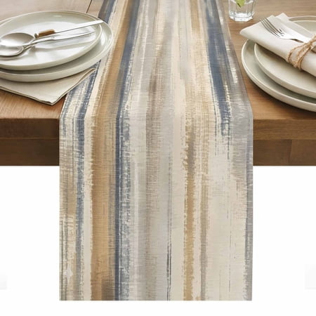 Abstract Coastal Landscape Cotton Linen Table Runner Modern Retro Mottled Beige Blue Dining Table Runners for Home Decor Party Dining Room Restaurant Kitchen Party 13 x 60