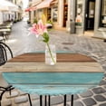 thumbnail image 4 of Farmhouse Aqua Brown Fitted Tablecloth with Elastic Edged, Round Table Cloth for Dining Table, Vintage Wooden Striped Waterproof Oil Proof Table Cover for Indoor Outdoor 45"-54", 4 of 8