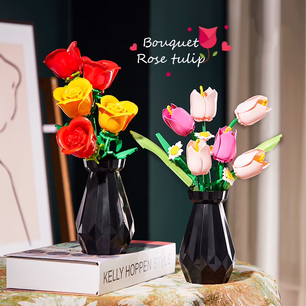 thumbnail image 7 of GZBrick Tulip Flower Bouquet Building Sets with Vase for Adults Girls Compatible with Lego, 7 of 7