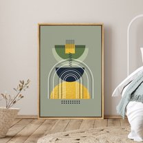 PixonSign Framed Canvas Print Wall Art Geometric Upside Down Semi-Circles Abstract Shapes Illustrations Modern Art Chic Colorful Green Dark for Living Room, Bedroom, Office - 16"x24" Natural