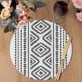 thumbnail image 3 of Black Boho Round 13 Inch Placemats Set of 6, Vintage Southwestern Geometric Stripes HeatResistant Non Slip Place Mats for Dining Table, Wipeable Braided Kitchen Table Mats for Housewarming, 3 of 9