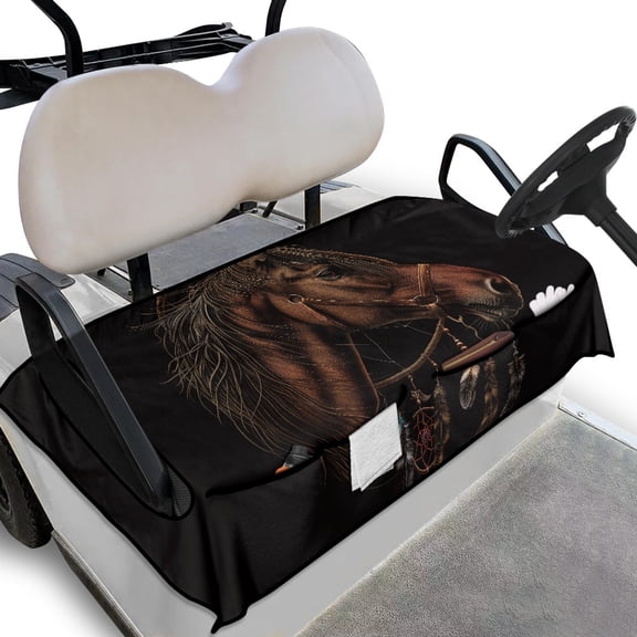 Whosucclay Horse Pattern Golf Cart Seat Protector, 4 Storage Pockets Anti-Slip with Storage Pockets Golf Cart Seat Cover for Club Car Yamaha EZGO, 52.36" x 32.28"