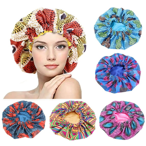 Dengjunhu Double Layers Waterproof Shower Cap, Shower Caps for Women, Elastic Reusable Bathing Hair Cap Environmental Protection Hair Bath Caps