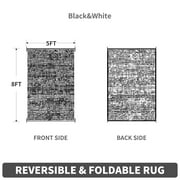 VUNATE Outdoor Rugs 5'x8' Rug, Waterproof Patio Mat, Stylish Plastic Straw Reversible Area Rug for Picnic RV Camping Porch Balcony, Black and White