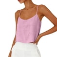 thumbnail image 2 of Huowey Women Cami Solid Color Spaghetti Strap Scoop Neck Loose Fit Crop Top Camisole Summer Sleeveless Tank Top Casual Blouse Lightweight Basic Beach Vacation Shirt,Pink,XL, 2 of 5