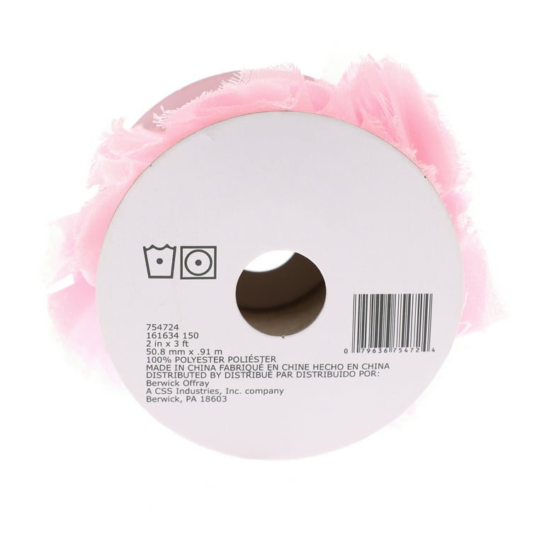 Pom Pom Edge Wired - Pink and White - Ribbon - 1 1/2 inch - 1 Yard