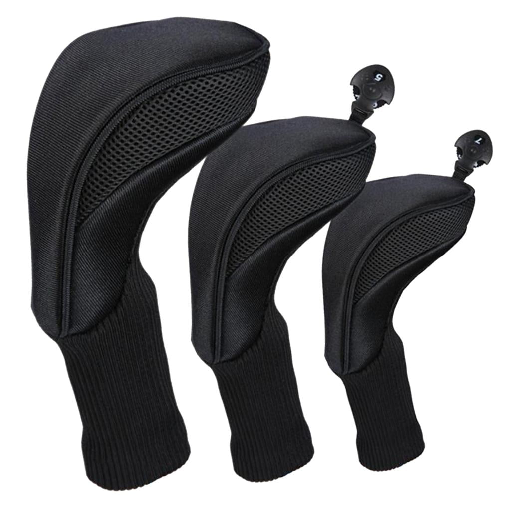 funtasica 3x Golf Covers Driver Covers for Head with Long Neck Headcover for Women Men , Black