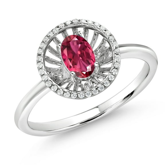 Gem Stone King 925 Sterling Silver Pink Tourmaline Ring for Women (0.96 Cttw, Oval 6X4MM, Gemstone October Birthstone, Size 7)