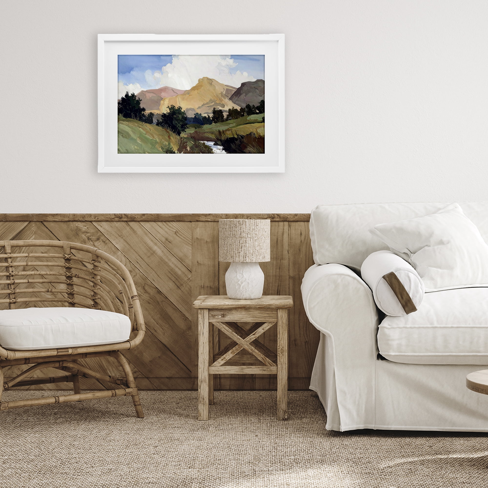 Stupell Industries River Mountain Divide White Framed Print Under Glass, design by Alonza Saunders