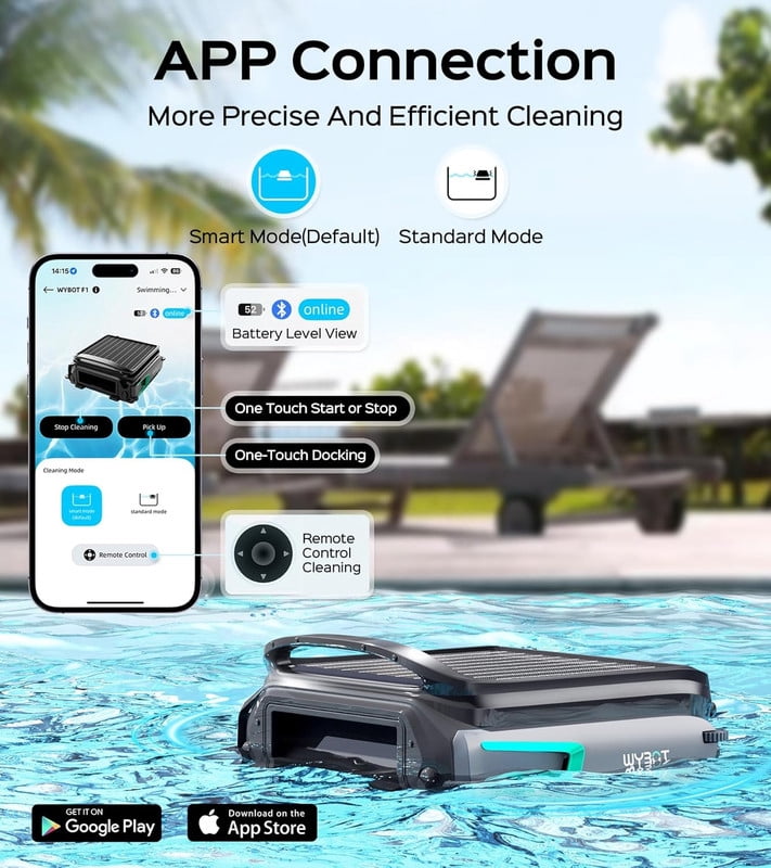 WYBOT F1 Solar-Powered Pool Skimmer Robotic Cleaner, Smart App Control, Tangle-Free, 7L Capacity