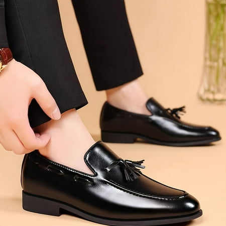 

SHZHRG Comfortable Men‘s Trendy Tassel Loafer Shoes with Solid Colour Durable Dress Shoes Featuring Comfy Non-Slip Rubber Sole High-Quality Men‘s Footwear