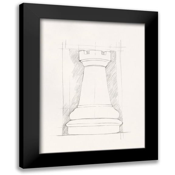 Caroline, Emma 12x14 Black Modern Framed Museum Art Print Titled - Chess Set Sketch IV