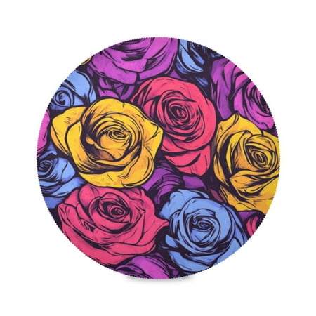 

Round Plate Mat 15.4x15.4 Inchesx6 Placemat Table Mat Kitchen Mat Coffee Mat Fabric Thick Strong Wear-Resistant Heat Resistance Colorful Roses Seamless1