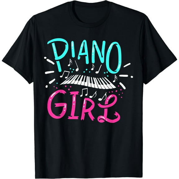 Piano Girl Pianist Music Notes Gift T-Shirt Black 2X-Large