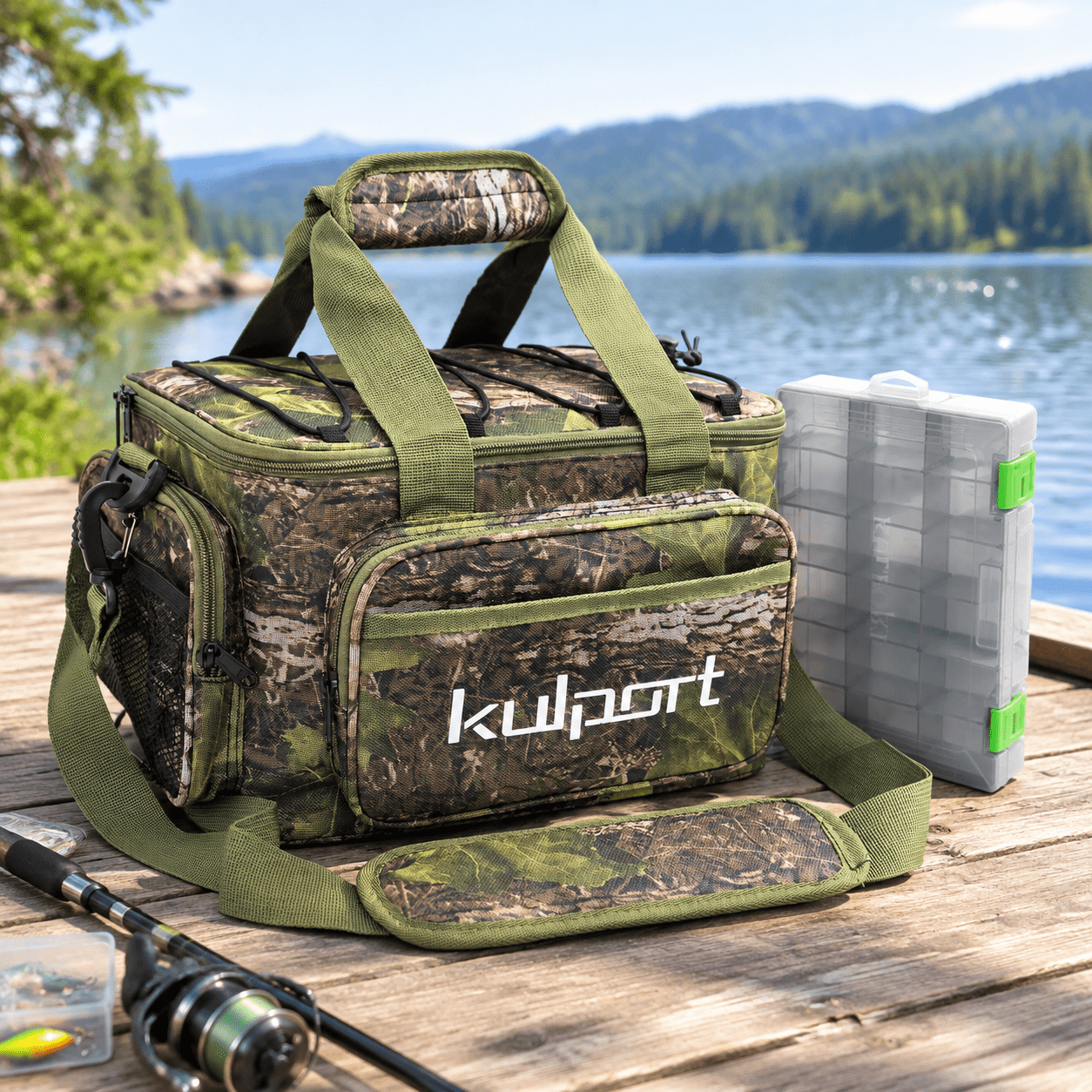 Multicolor Medium Fishing Tackle Bag with 3600 Size Tackle Tray Non-Slip Shoulder Strap for Freshwater and Saltwater Use
