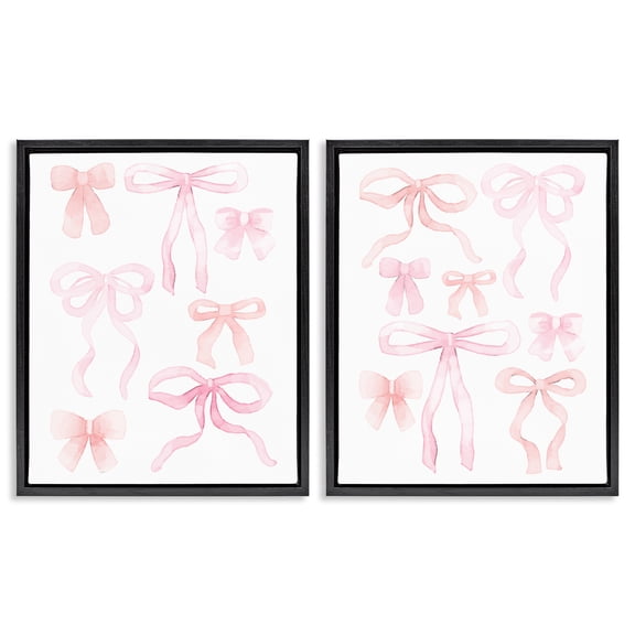 Elegant & Soft Bows 2 Piece Black Framed Floater Canvas Set, design by Kim Allen