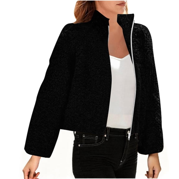 Coats for Women Long Sleeve Zipper Solid Color Casual Jacket Cardigan Coat,Womens Coats Plus Size Black XXXL