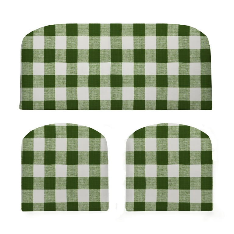 RSH D cor Indoor Outdoor 3 Piece Foam Wicker Loveseat and Chair Seat Cushion Set Standard Green Buffalo Plaid