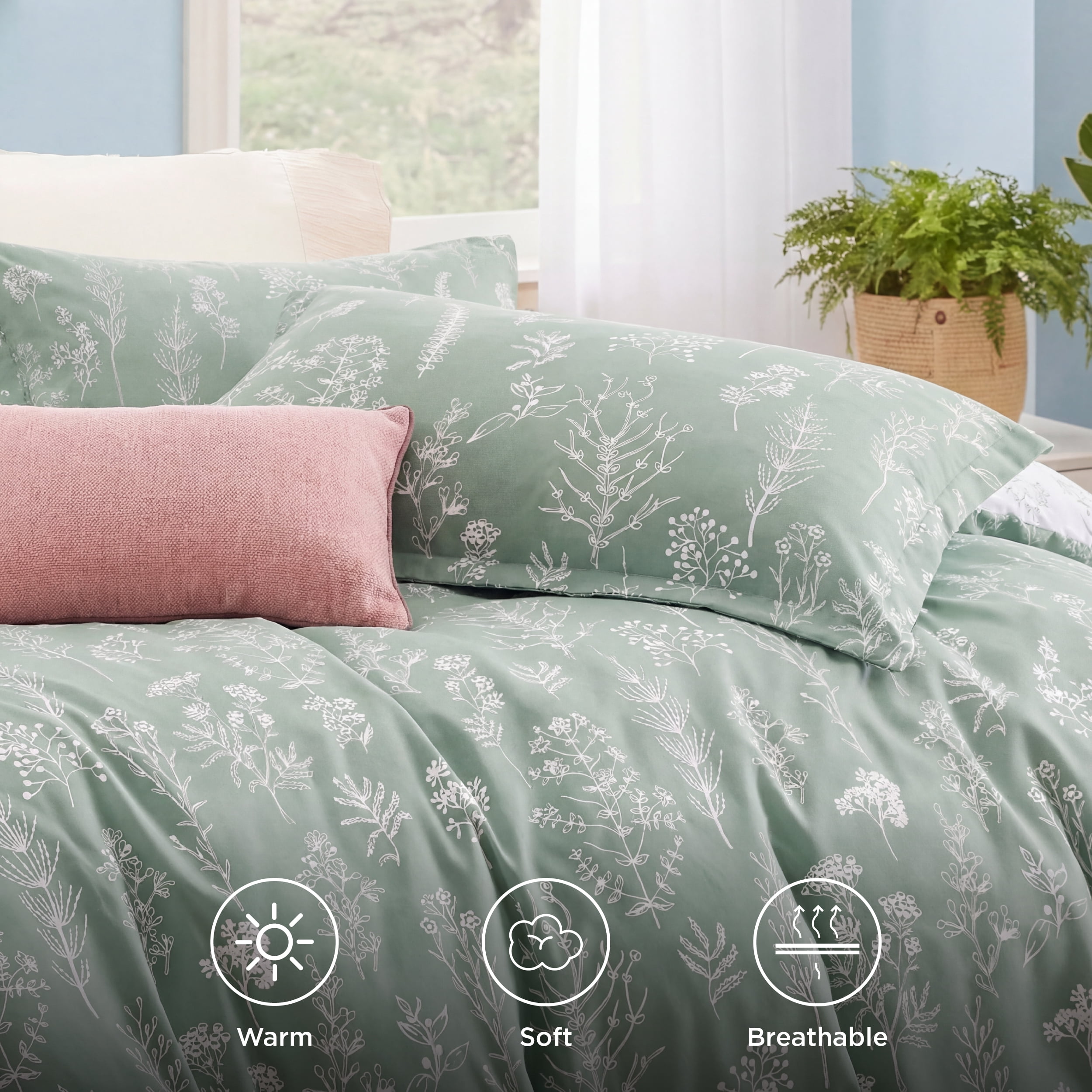 U by Bedsure 2 Pieces Sage Green Comforter Sets, Extra Long Twin-XL Bedding Set, Sage Green College Dorm Bedding Set Twin Size, 2 Pieces Cute Soft Floral Bedding
