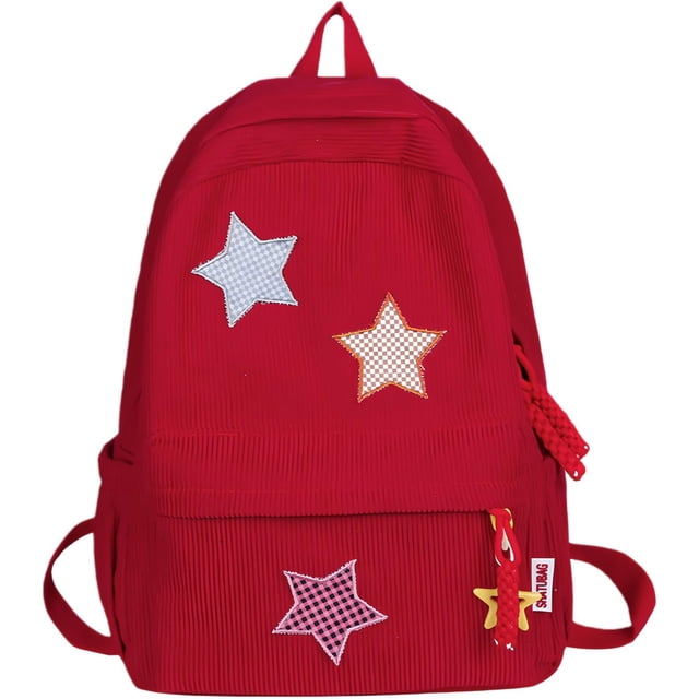 Mochila de pana con patrón de estrella, bolsa ligera para portátil para viajes diarios, estética de inspiración retro