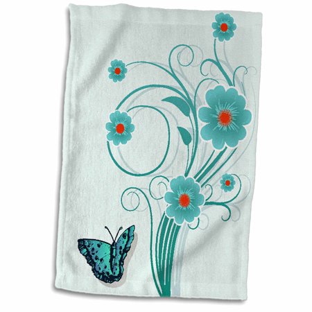 3dRose Pretty Turquoise and Orange Bouquet Of Flowers With One Butterfly - Towel  15 by 22-inch