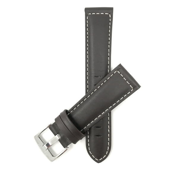 Bandini 24mm Mens Leather Watch Band Strap - Brown - White Stitching - Mat Finish