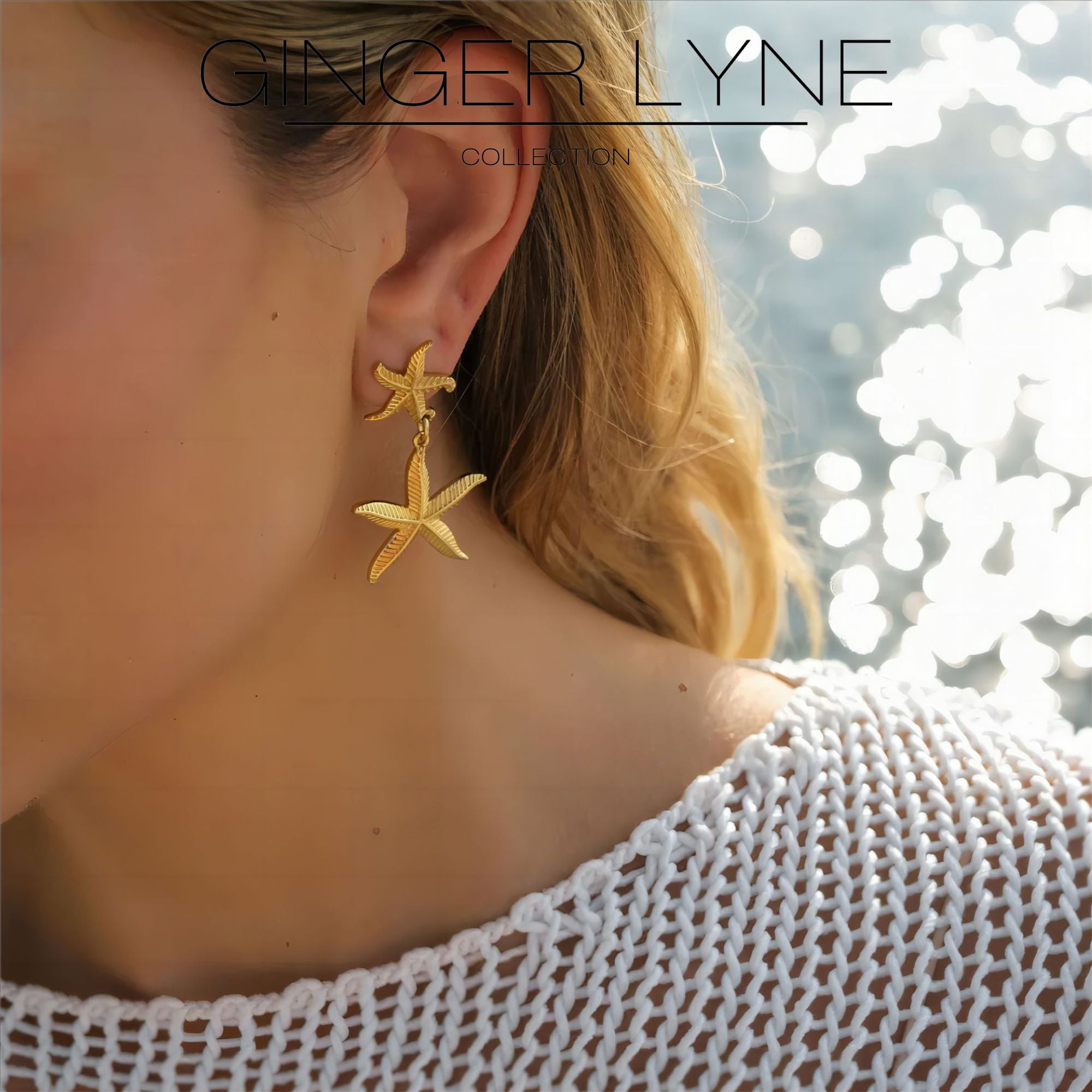 Starfish Earrings for Women Gold Plated Stainless Steel Dangle Jewelry Butterfly Backs Ginger Lyne Collection