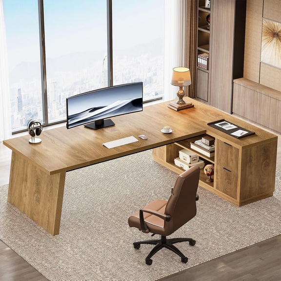 Tribesigns L Shaped Large Executive Desk with Cabinet Storage for Home & Office