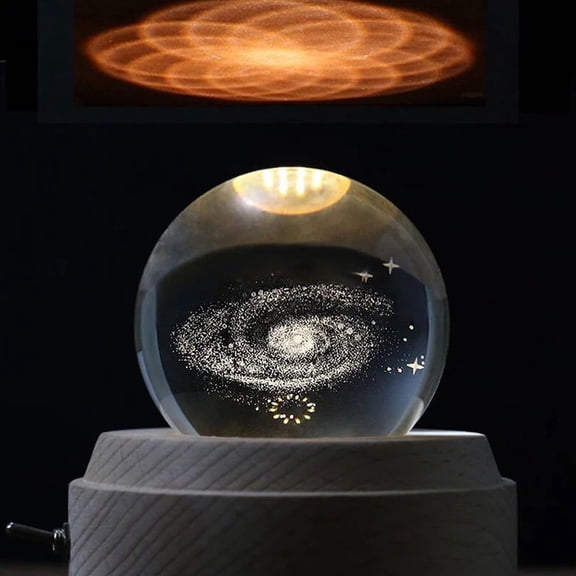 IDEANATEGRATE Ornamental Glass Spheres Rotating Music Box Light Brown 1 Set