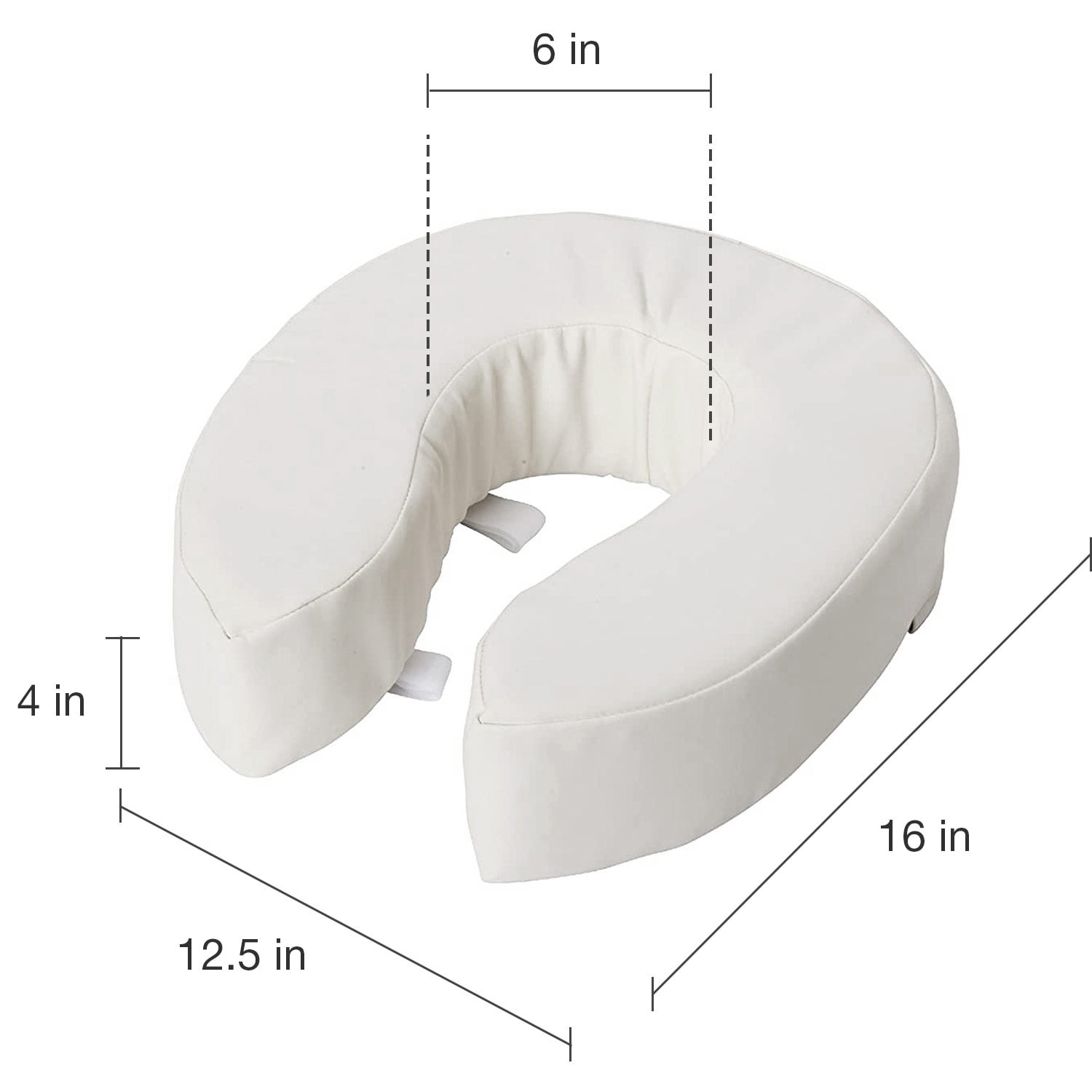 DMI Toilet Seat Cushion, 4 Inch Height, White Vinyl, Foam Padding, Attaches with Hook-and-Loop Straps, 12.5 x 16 in