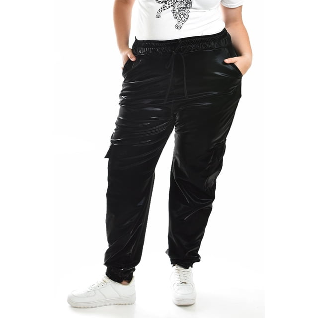 Pantalon jogger efecto vinil Roman Fashion /Tallas Extras, 27028 (Negro) negro 40