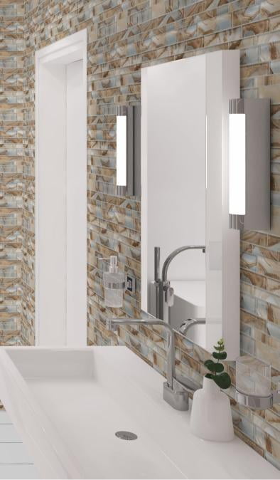 Myst Qanyon Brown Brick Joint Marble Look Polished Glass Mosaic Wall Tile
