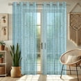 thumbnail image 2 of Vargottam Blue Stroke Textured Design Sheer Curtains for Short Windows - Set of 2 Panels, 63", Grommet Top, Printed Georgette, Light Filtering Drapes for Kitchen or Bedroom, 2 of 9