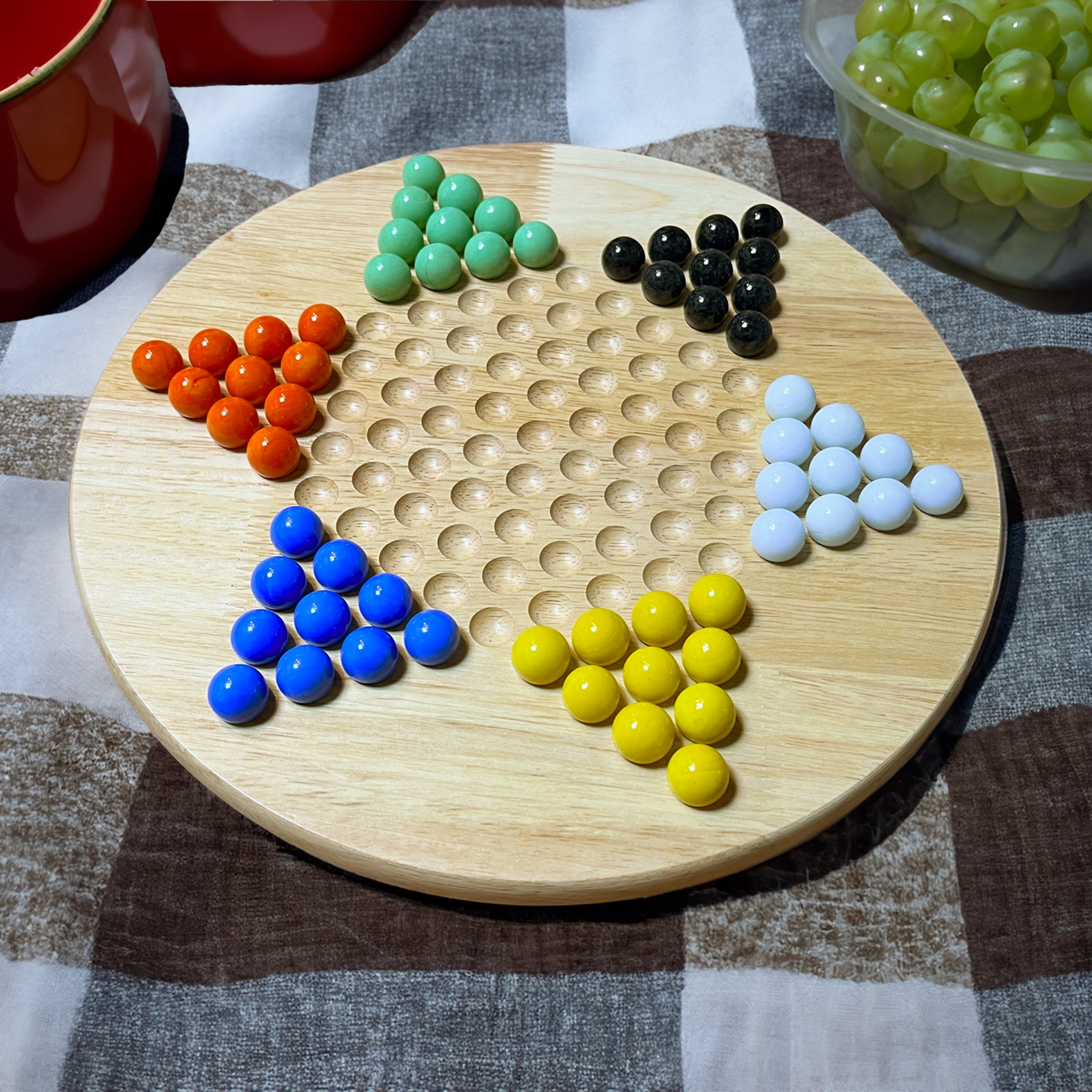 WE Games Solid Wood Chinese Checkers Board Game Set with Glass Marbles, 11.5 inches