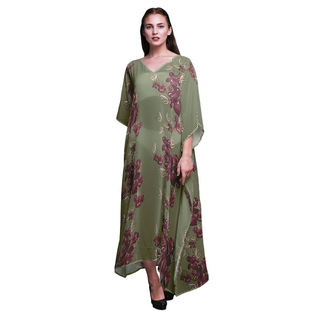Bimba Kaftan Long de Plage à Fleurs pour Femmes, Tenue de Plage, Couvre-Maillot de Bikini, Robe Maxi - 4X-5X