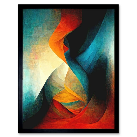 Abstract Modern Acrylic Painting Organic Red Blue Orange Art Print Framed Poster Wall Decor 12x16 inch