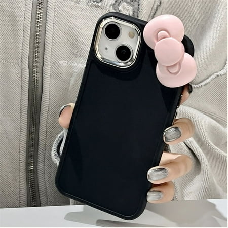 Cute 3D Pink Bowknot Soft Silicone Phone Case For iPhone 15 14 13 12 11 Pro Max X XR Soild Color Shockproof Cover Funda