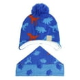 thumbnail image 1 of Baby Kids Winter Ear Protection Beanie Warm Pompom Hat Dinosaur Print Scarf Set, 1 of 10