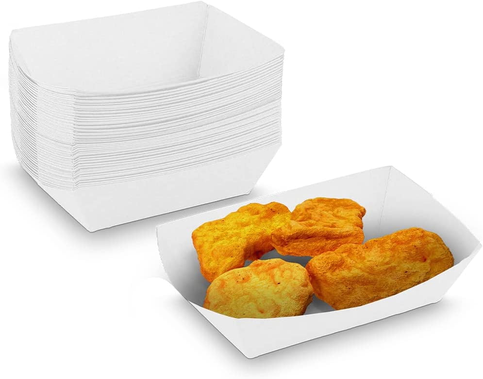 MT Products .50 lb Disposable Plain White Paper Food Trays -100 Pieces ...