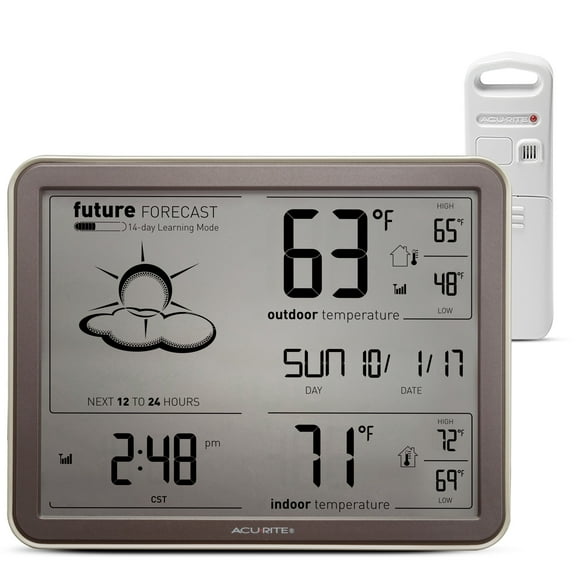 AcuRite Wireless Weather Station with Indoor Outdoor Thermometer, Atomic Clock, Forecast, Outdoor Temperature Sensor, and Large Display (75077)