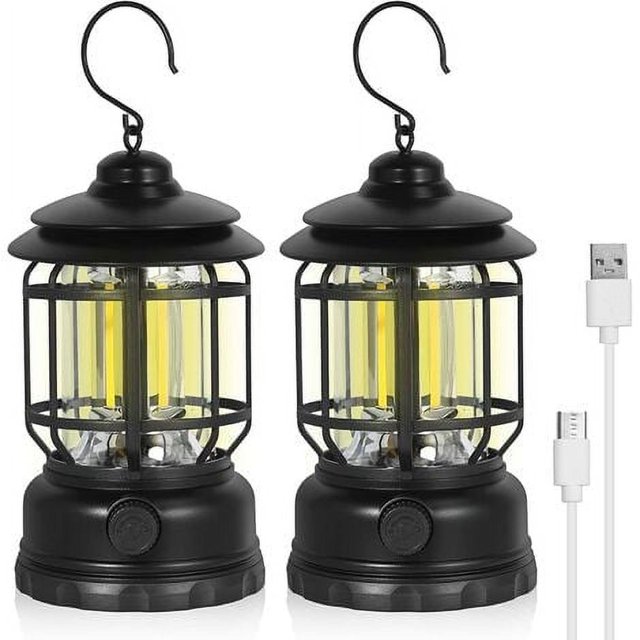 Paquete de 2 linternas solares recargables para acampar, regulables, portátiles, impermeables, ligeras para patio, senderismo y cortes de energía de emergencia