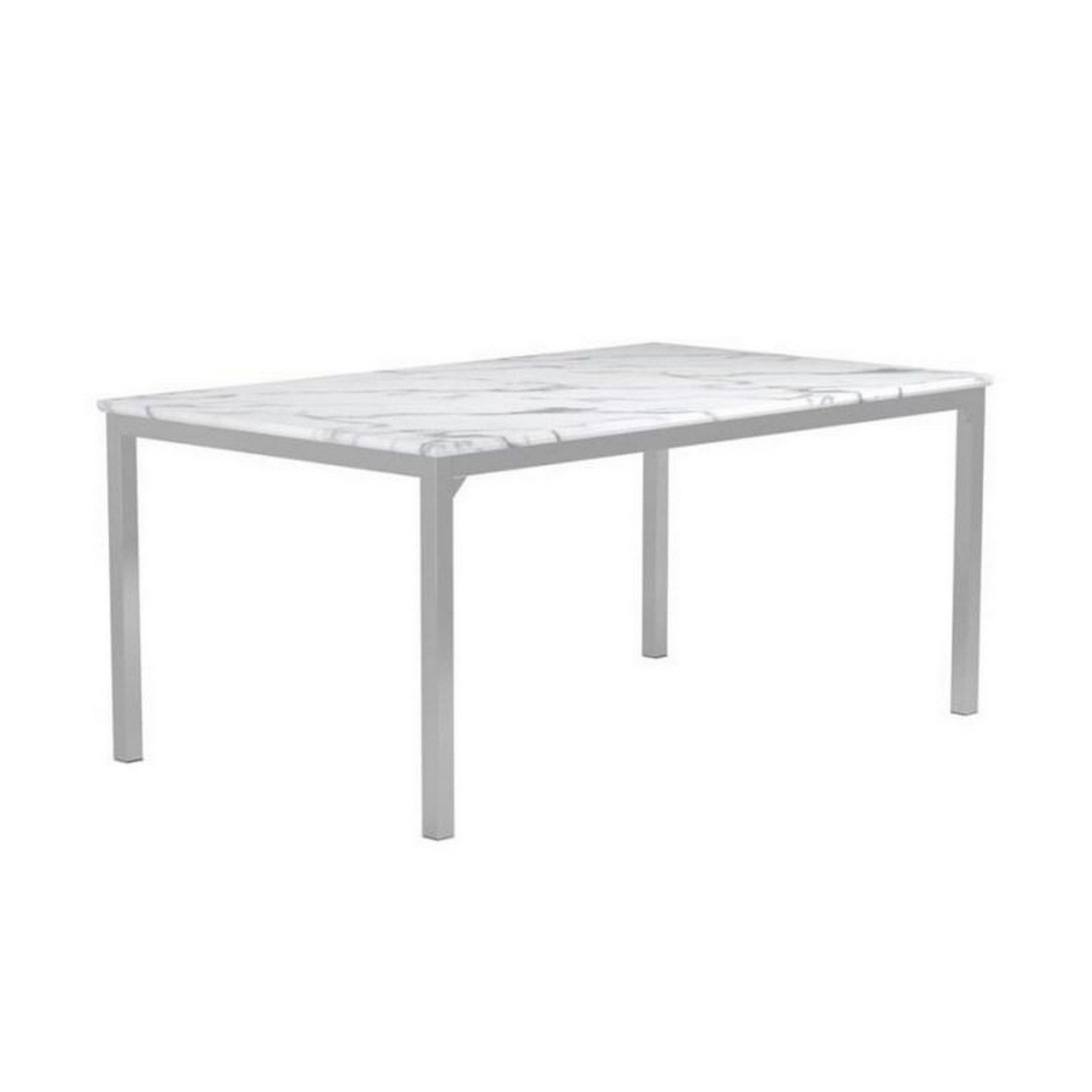 Faux Marble Dining Table with Straight Metal Legs, Gray and White