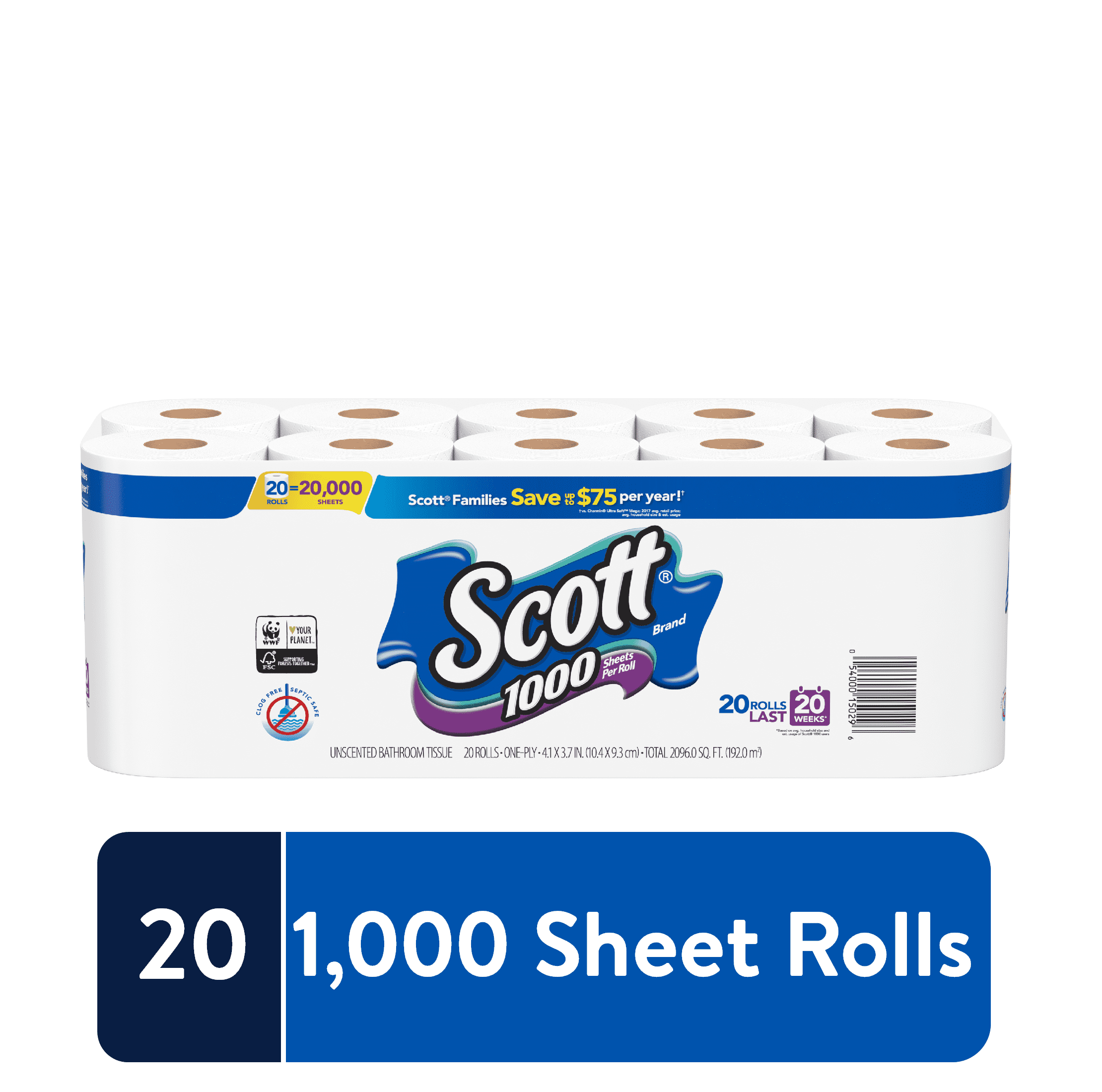 27 Count New FREE U.S SHIPPING 1000 Sheet Rolls Scott 1000 Bath Tissue