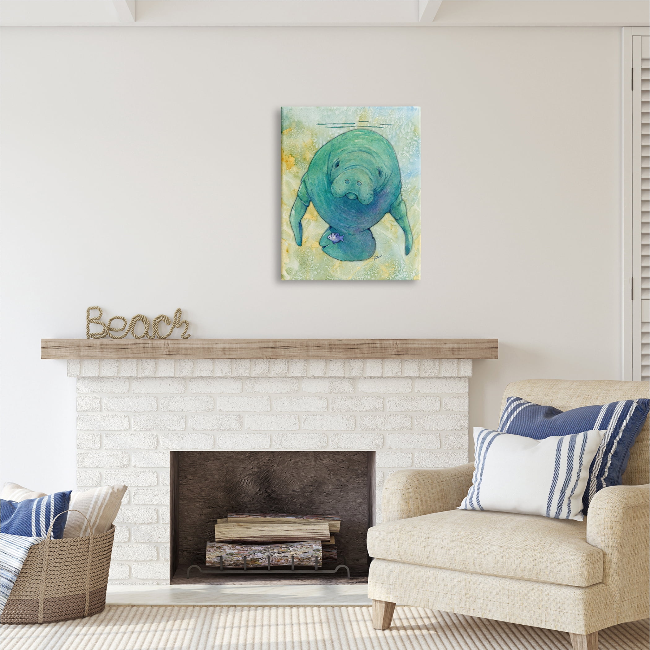 Stupell Industries Green Manatee Underwater Animals & Insects Painting Gallery Wrapped Canvas Print Wall Art, 24 x 30