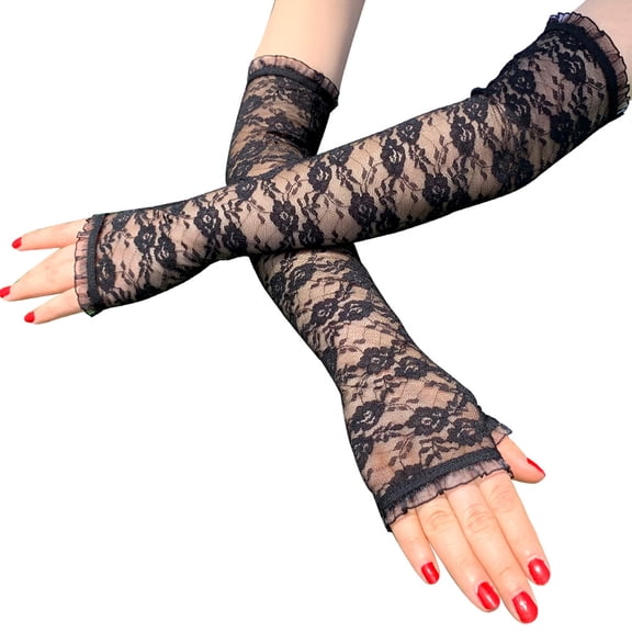Womens Gloves Lace Long Party Wedding Prom Formal Gloves Evening Costume Gloves Sun UV Arm Sleeves