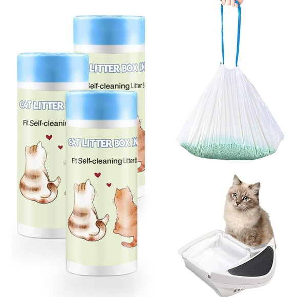 AIR-75 Count Self-Cleaning Cat Litter Box Liners Compatible with Litter Robot Automatic Cat Litter Box 3 & 4, Drawstring Heavy Duty Cat Litter Bags, 7-9 Gallon Trash Bag