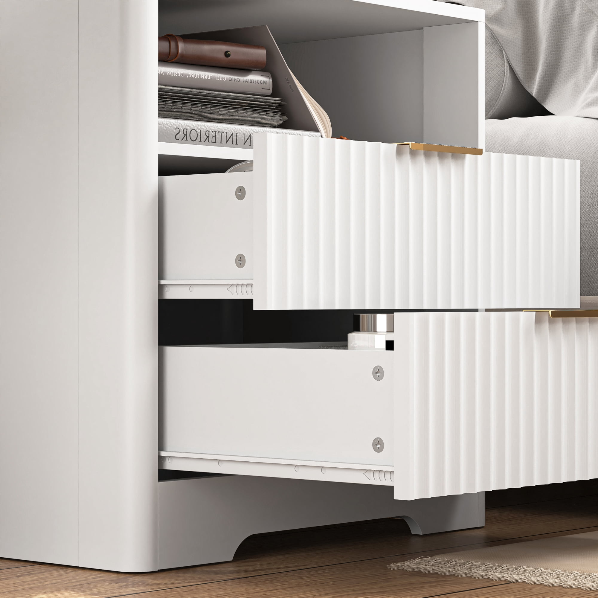 Nightstand with 2 Drawers,Smart Nightstand Bedside Tables with Night Light,Modern End Table for Bedroom,Living Room,White