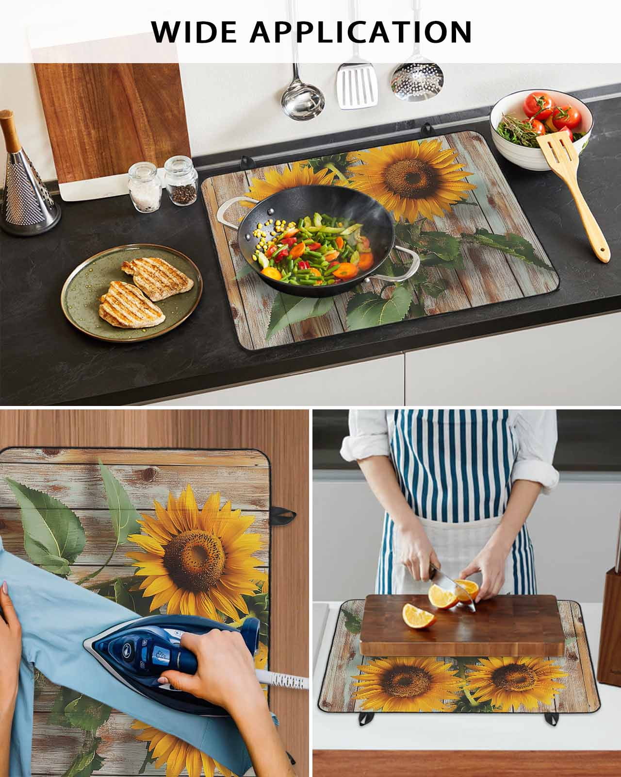 nqOlkjepod Large Induction Cooktop Protector Mat 24"x21", Vintage Wood Sunflower Stove Top Covers for Electric Stove, Farmhouse Retro Flowers Stove Burner Cover Mats, Glass Top Stove Cover